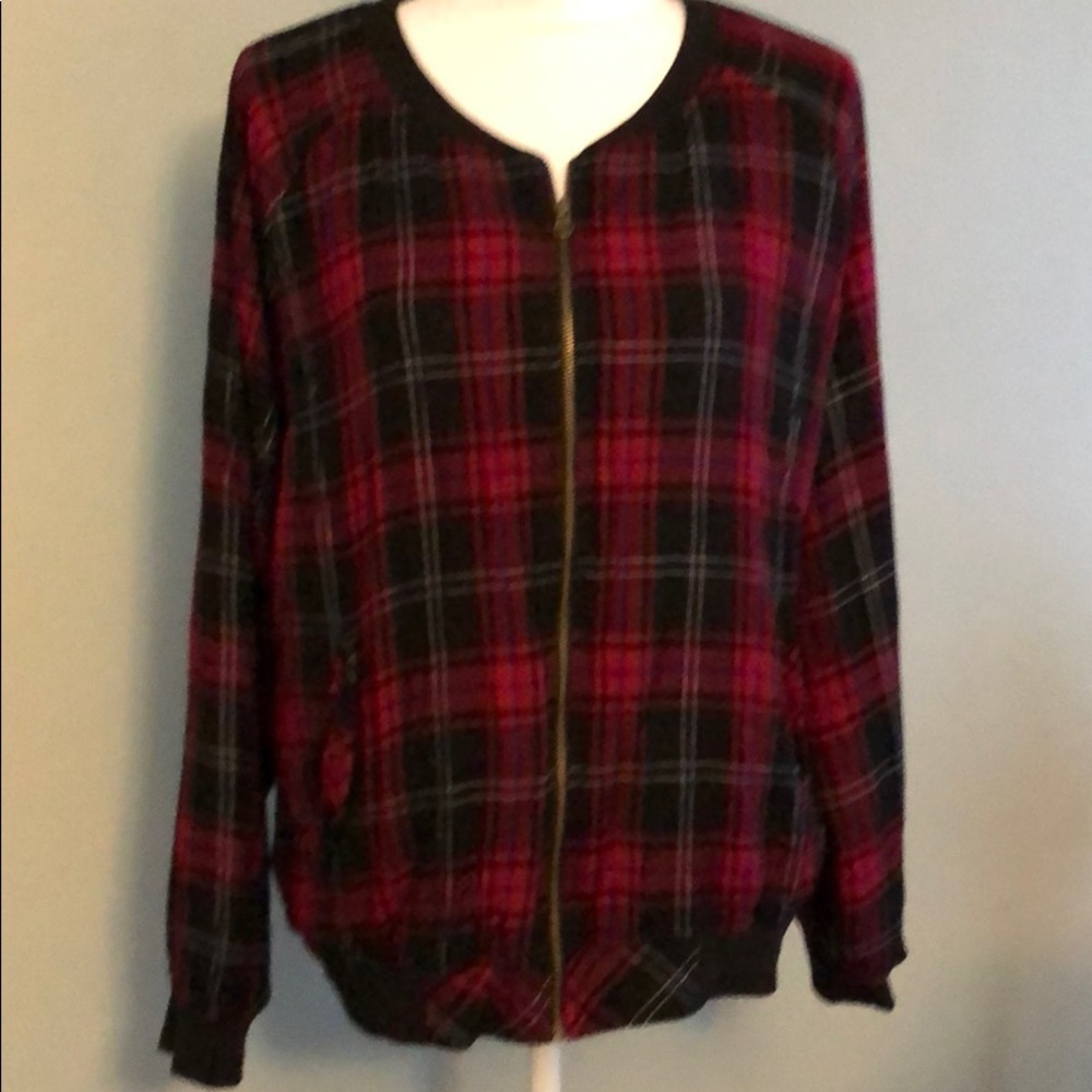 Peyton Jensen plaid bomber jacket